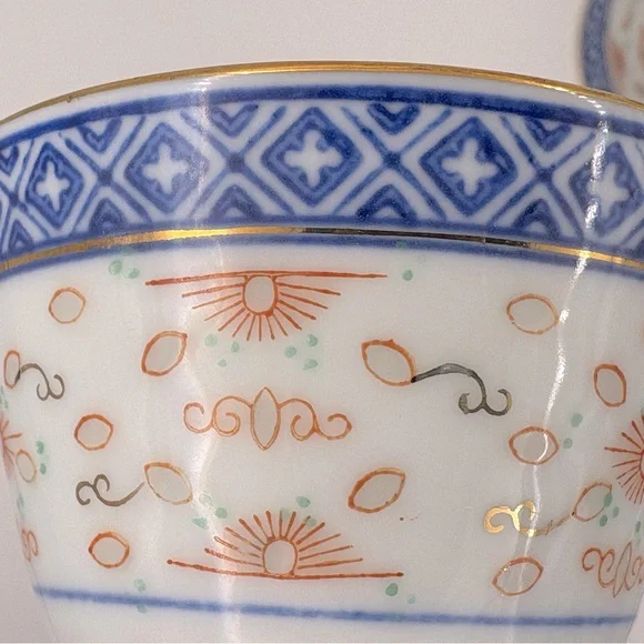 VTG Chinese Rice Eyes Porcelain Tea Cup/Sake Cup/Saucer Jingdezhen 3 Piece Set - Picture 5 of 10